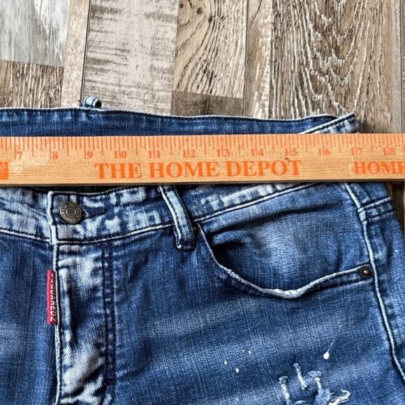 Dsquared2 Mens Blue Distressed Paint Splatter Straight Jeans Denim IT 50 US 34 - Picture 8 of 9